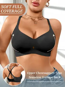 Jelly Bra Women's Gathered No Underwire Back Shoulder Cross Design Comfort Fashion Daily Bralette Bra, Medium Support, Adjustable Strap