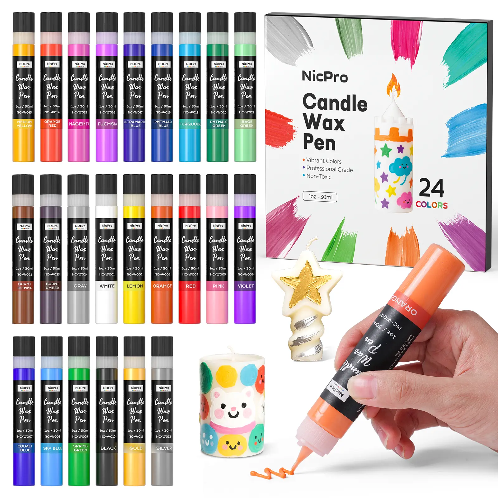 Nicpro 30ml Safe Wax Pen DIY Candle Making Kit with Silver, Gold Glitter - For Candle Decorating, Art Projects, Handmade Gifts