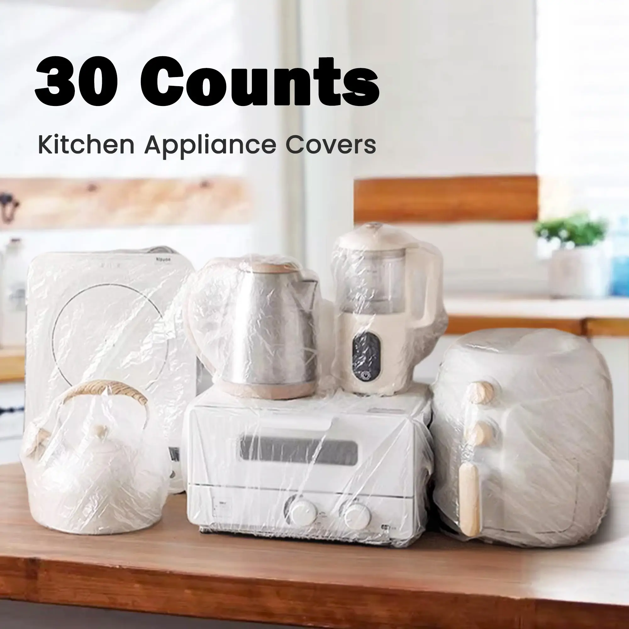30 Counts Clear Small Appliance Covers, Appliance Dust Cover for Kitchen Counter, Kitchen Appliance Covers for Toaster Oven, Blender, Meat Slicer, Air