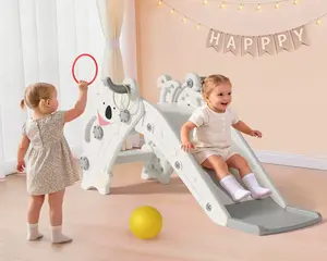 Seeutek 4-in-1 Toddler Slide Playset: Indoor & Outdoor Foldable Baby Slide with Climber, Basketball Hoop & Ring Toss – Freestanding Kids Activity Center for Ages 1-3