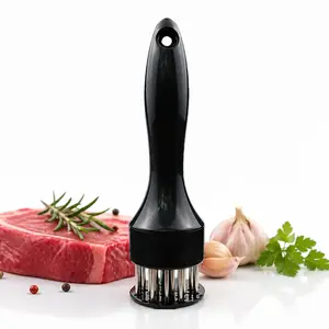 Stainless steel meat tenderizer tool with 21 needle tenderizer tools for cooking barbecue, marinade, steak, chicken, and poultry (black)
