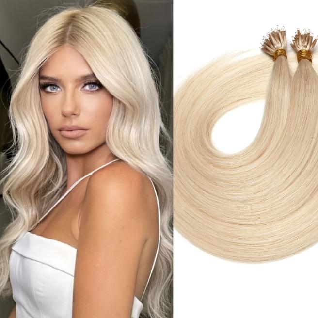 12-28 Inch 100% Remy Human Hair Extensions, Nano Tip Micro Nano Rings Cold Fusion, 50pcs 30g, Thick Smooth No Shedding No Tangle for Women