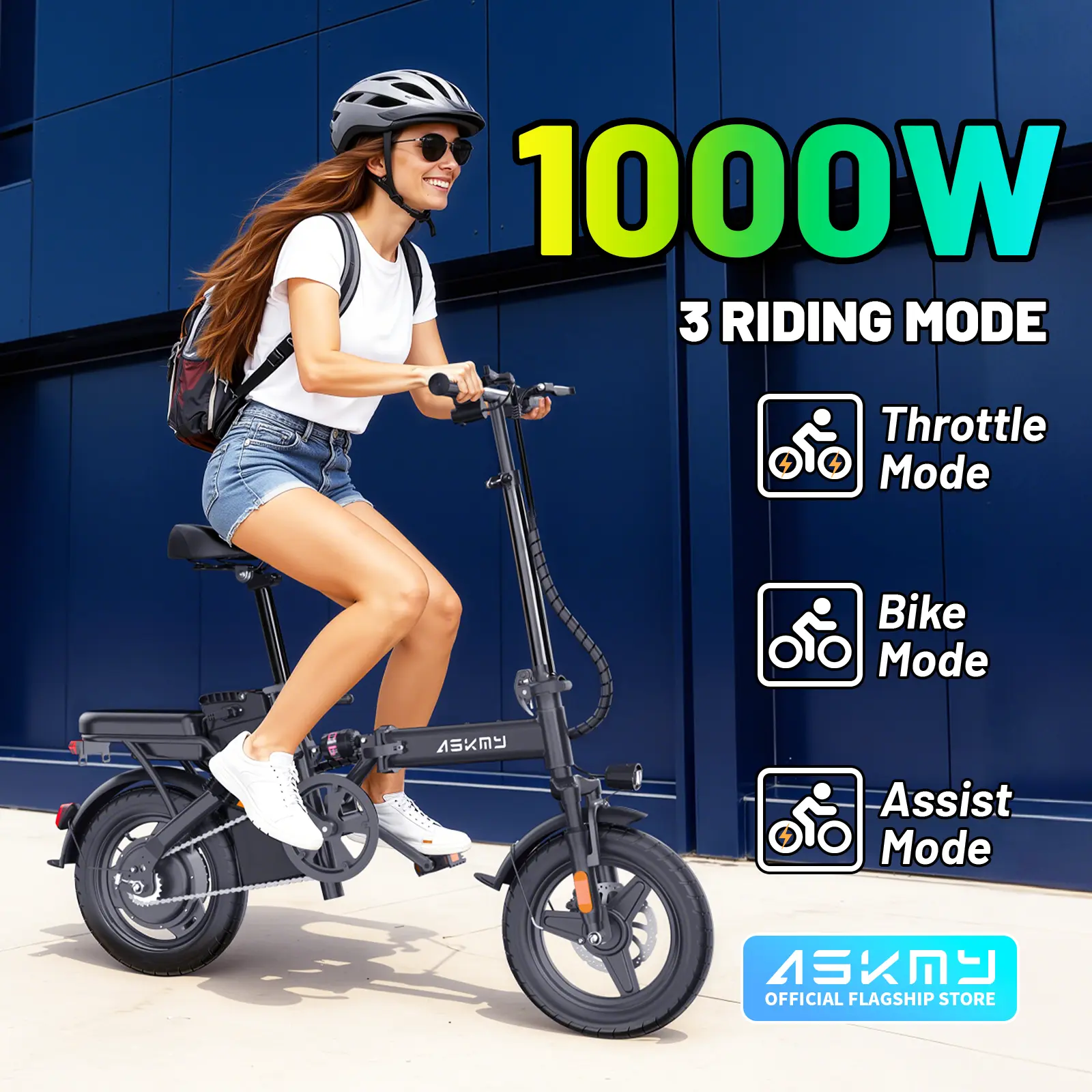 ASKMY E14 Folding Electric Bike 1000W Peak Motor, Up to 45 Miles Range | 14" Tubeless Tires, Dual Disc Brakes | UL Certified, Puncture-Tested Battery,  Lightweight Design Ebike For Adults Commuter E Bike, Folding Ebike, Compact Fold Folding Bikes