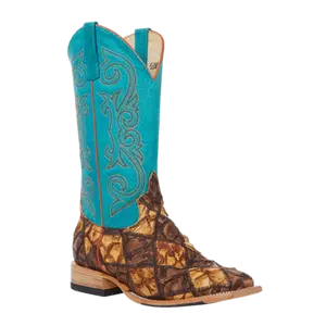 Horse Power Men's Cigar Matte Bass Patchwork Turquoise Boots HP8052