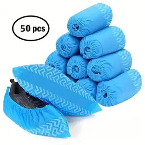 50pcs Breathable Non-Woven Shoe Covers, Anti-Slip, Waterproof, Durable Material, Adult Size, Disposable for Guests and Outdoor Activities