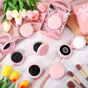 2-In-1 Cute Portable Compact Mirror Comb Set, Foldable Cushion Comb, Soft Teeth No Pull Hair, Gentle On Hair, High Definition Mirror, Clear Reflection, Perfect for All Hairstyles, Hair Care Tools With Brush