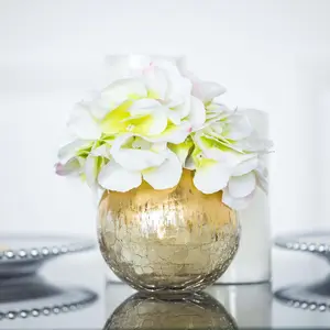 Gold Foiled Glass Bud Vase Crackle Bubble Bowl 4" - Round Table Centerpiece for Floral Arrangements