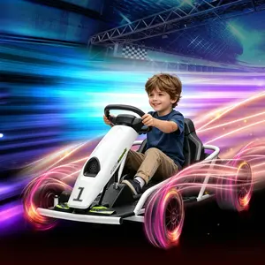 Aosom 24V 8.1Ah Iron+Plastic Battery-Powered Stunt Drifting Ride-On Go-Kart Toy, PU Front, Slow Start, Music, Horn, Safety Belt, All-Terrain Adventure for Kids 8-12 Years Outdoor Enjoyable Driving, White