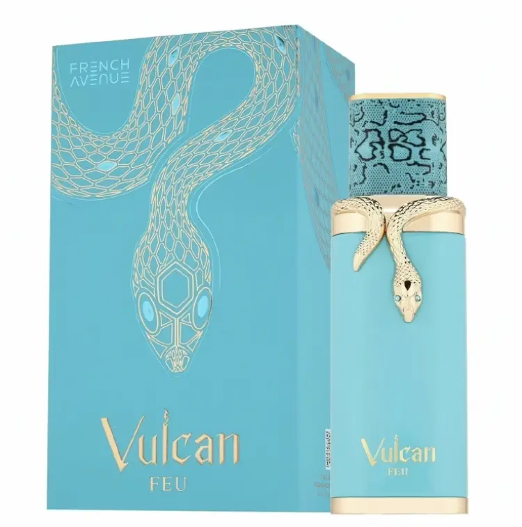 Vulcan FEU 3.4oz EDP Perfume with Unique Snake Design Bottle and Turquoise Packaging by Fragrance world long-lasting arabian woman