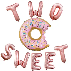 Donut Party Supplies - 23" Pink Donut Foil Balloon & 16" Sweet Rose Gold Letters Foil Balloons - Perfect For Baby'S 2Nd Birthday Or Baby Shower