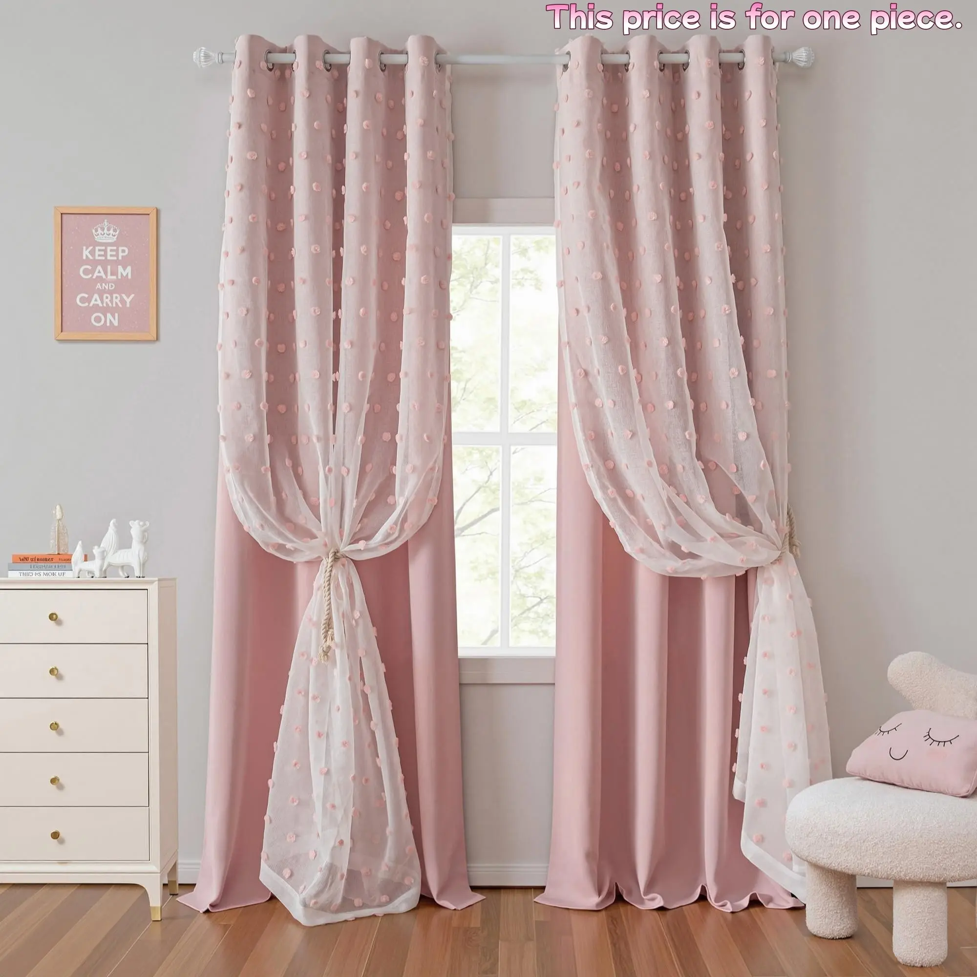 1PC Window Curtain for Girl's Room, Pom-Pom Transparent Blackout 2-Layer Curtain, Suitable for Toddler Ring Hooks, Kids Bedroom Decor, Home Decoration Curtain, Curtains And Nettings