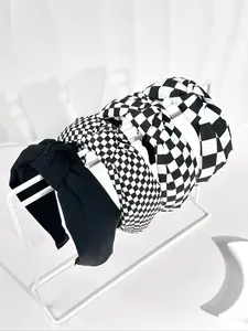 Elegant Women's Fabric Hairbands Set, Solid Color & Plaid Patterns, Wide Brim Knot Design, Perfect for Daily Wear, Headbands Women, Knotted Headband, Accessories, Hair Accessory, Fashion Hair Accessories