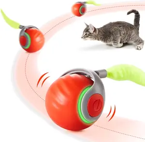 Smart Interactive Cat Toy Ball with Feather Tail Rechargeable Rolling Ball for Indoor Cats & Kittens, Fun Exercise Toy (Orange)