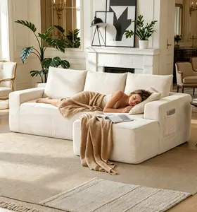 L Shaped Corduroy Chenille Cloud Sofa Deep Seat Chaise With Boneless Down Foam Cushions Oversized Modular Loveseat Pre Assembled For Living Room Modern Sofas Couches Upholstered family couch Rivet Design Leather Storage Foldable Linen Ottoman Bed