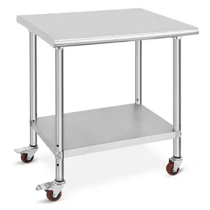GARVEE NSF Stainless Steel Table, 30x24 inch 2-Tier Metal Prep Table with Adjustable Base, featuring wheels for easy mobility, steel table for home kitchen, restaurant, garage, warehouse, outdoor