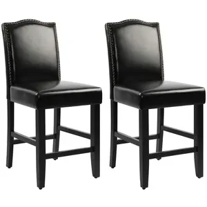 LSSPAID Bar Stools, Pu Counter Height Bar Chairs Set Of 2, Upholstered Bar Stool Solid Wood Barstools For Kitchen Island Home Bar Pub Dining Room