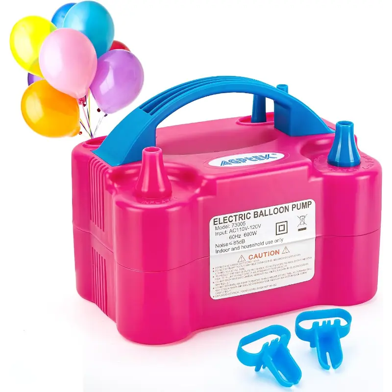 AGPTEK Electric Air Balloon Pump, 110V 600W Rose Red Portable Dual Nozzle Inflator/Blower for Party Decoration