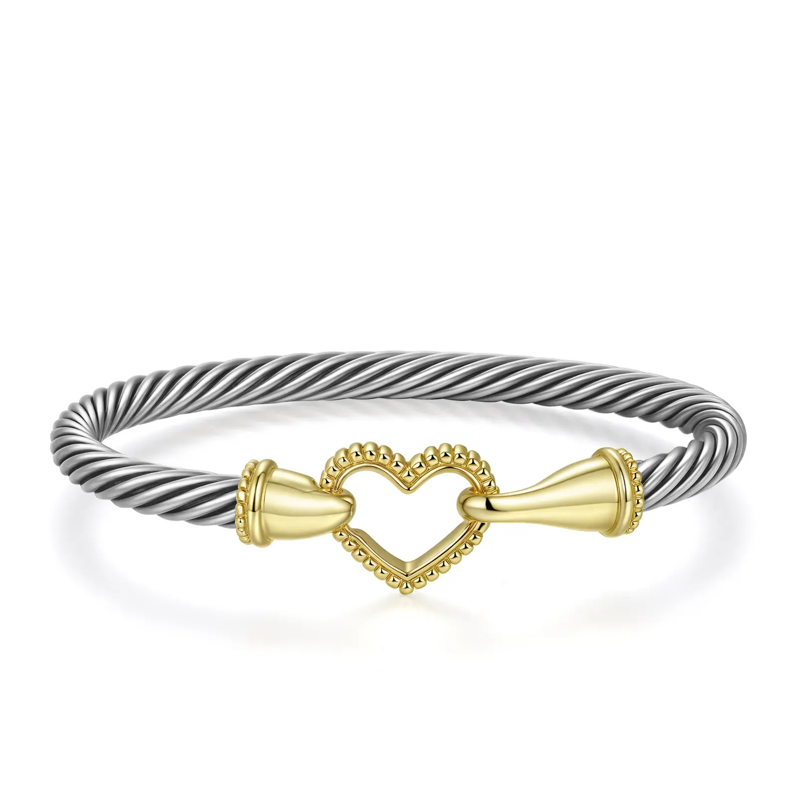 MYTYS Two Tone Buckle Heart Design Bracelet for Women Elegant Minimalist Bangle Hypoallergenic Gift Adjustable Cuff Hook Clasp Bangle Delicate Chain
