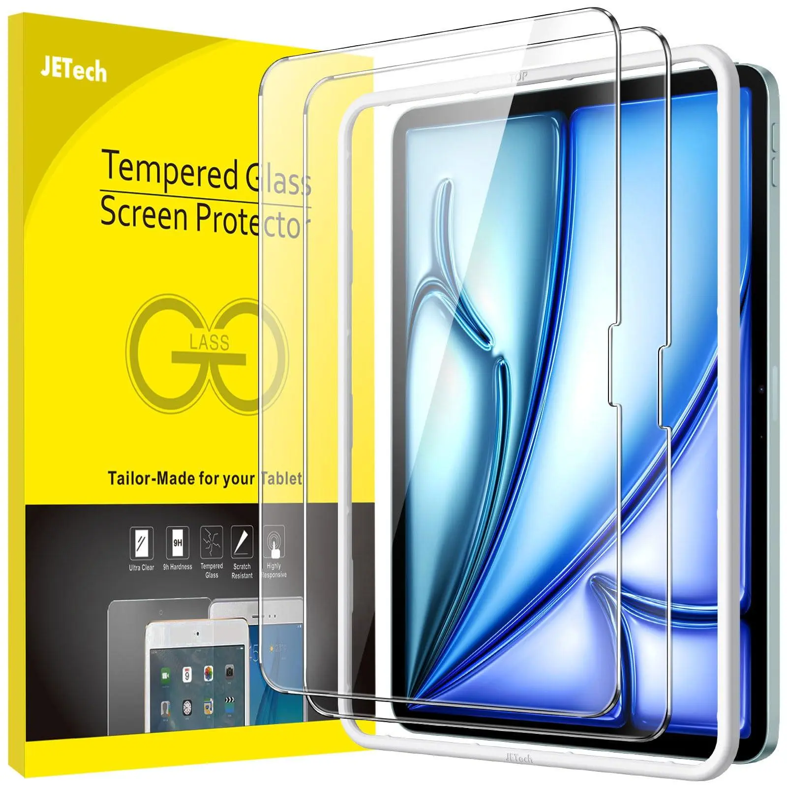 JETech Screen Protector for iPad Air 11-Inch M4/M3/M2 (2026/2025/2024) with Easy Installation Frame, Tempered Glass Film, HD Clear, 2-Pack