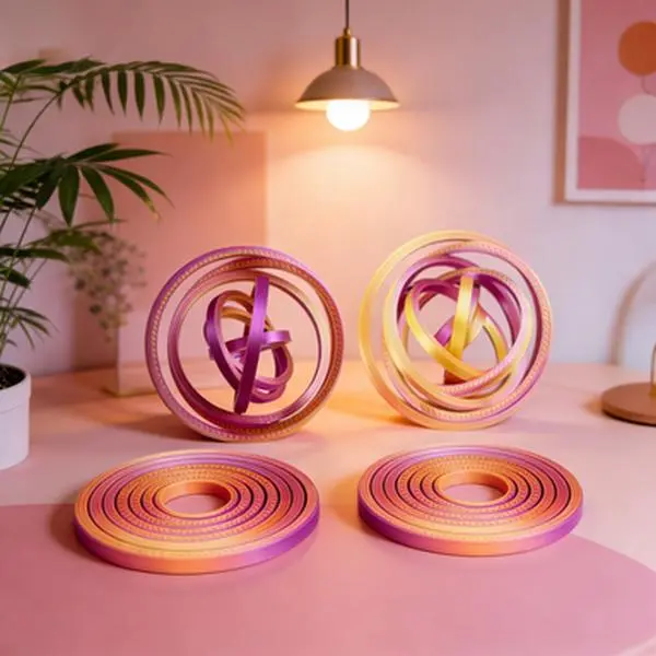 3D Interlocking Rings Spinning Top - Pocket-Sized 3D-Printed Plastic EDC Fidget Slider, Gradient Stress Relief Decoration, Bearing-Free, Noiseless Smooth Hypnotic Motion Toy