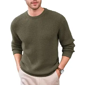 Men's Crewneck Waffle Texture Long Sleeve Knit Sweater