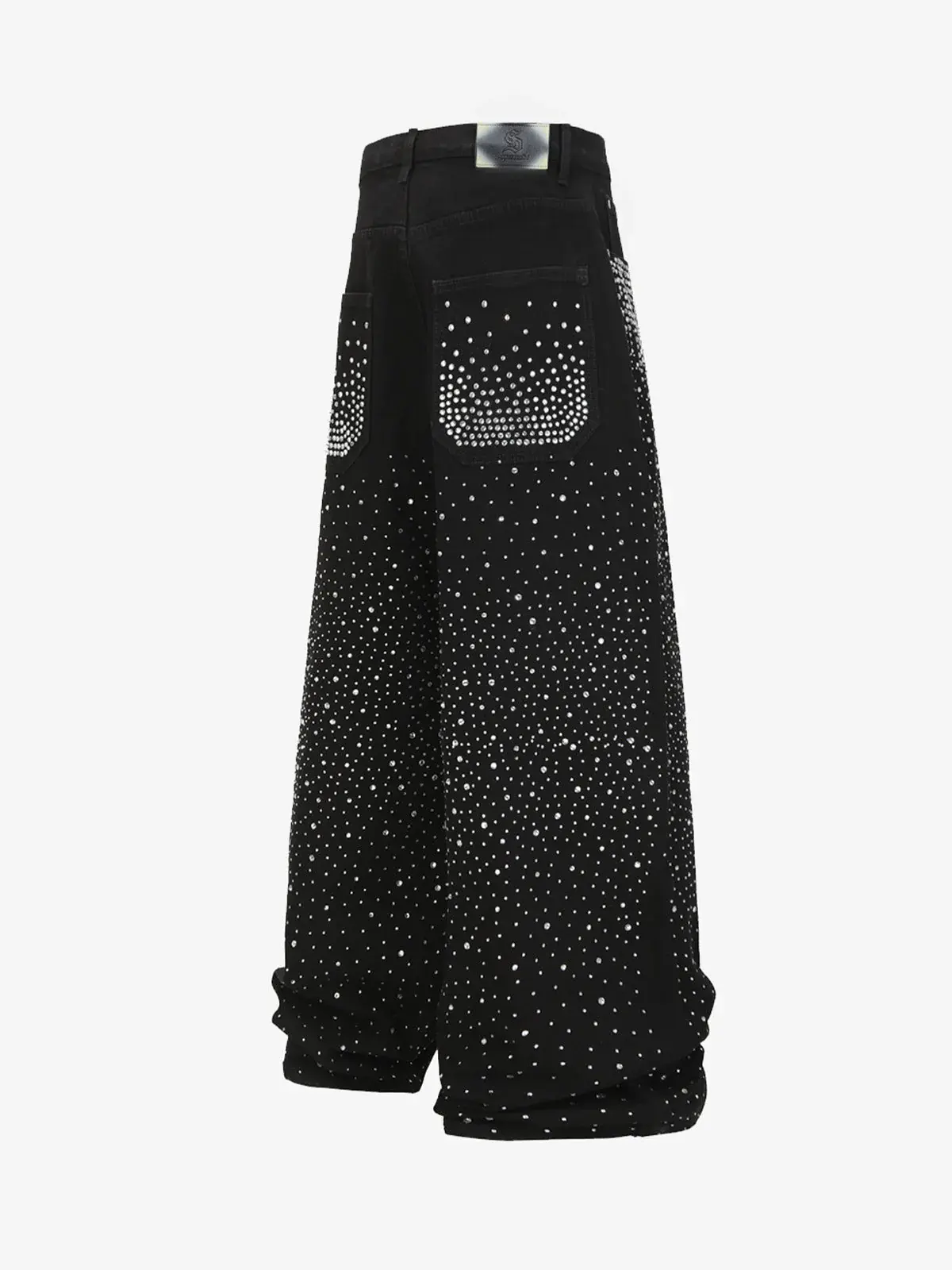 Retro Denim Full Rhinestone Design Baggy Jeans