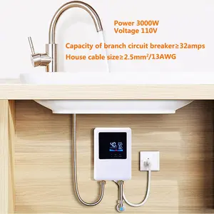 Electric Tankless Water Heater, Water Heater 110V 3000W Under Sink for Hand Wash in Bathroom, Quick Heating, Energy Efficient, Easy Installation