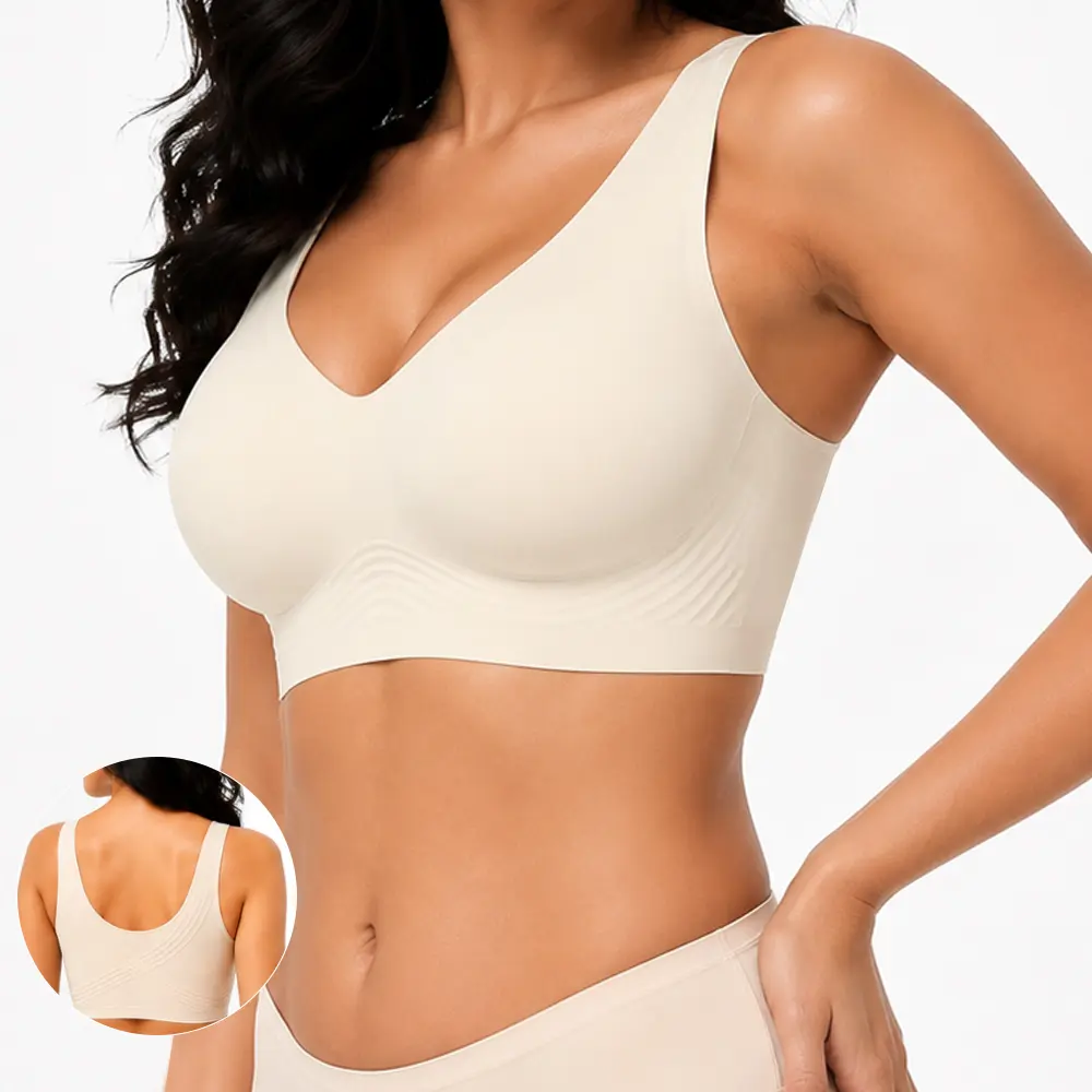 SOFT INTENTION Summer Airly Lightlined Fix-Cup Jelly Bra – Breathable Seamless Wireless Full Coverage, Plus Size Friendly Jelly Bra