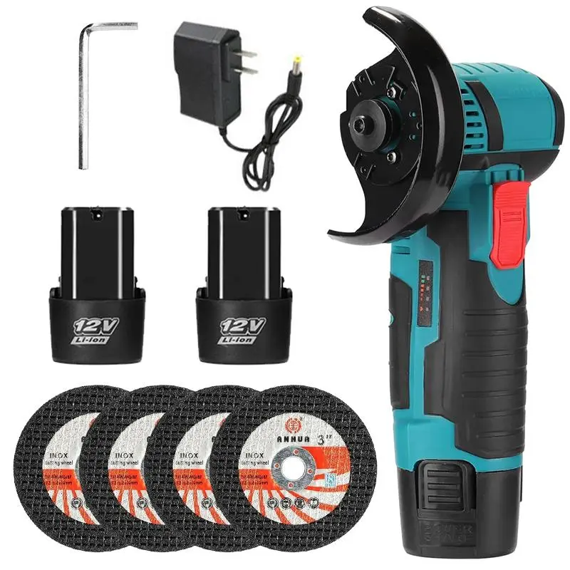 12V Cordless Mini Brushless Angle Grinder Kit with 4 Gutting Blades,2 pcs 12V 1300mAh Batteries 19500 RPM/Min，for Cutting Grinding Polishing Electric Heavy Duty Handle Power Tools fathersdaygift