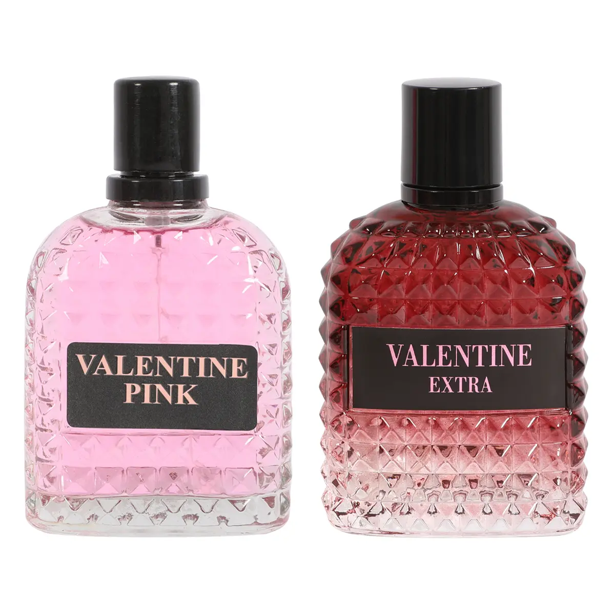 Pink & Extra Fragrance Set - Elegant Glass Bottles with Black Caps - Perfect for Gift or Personal Use