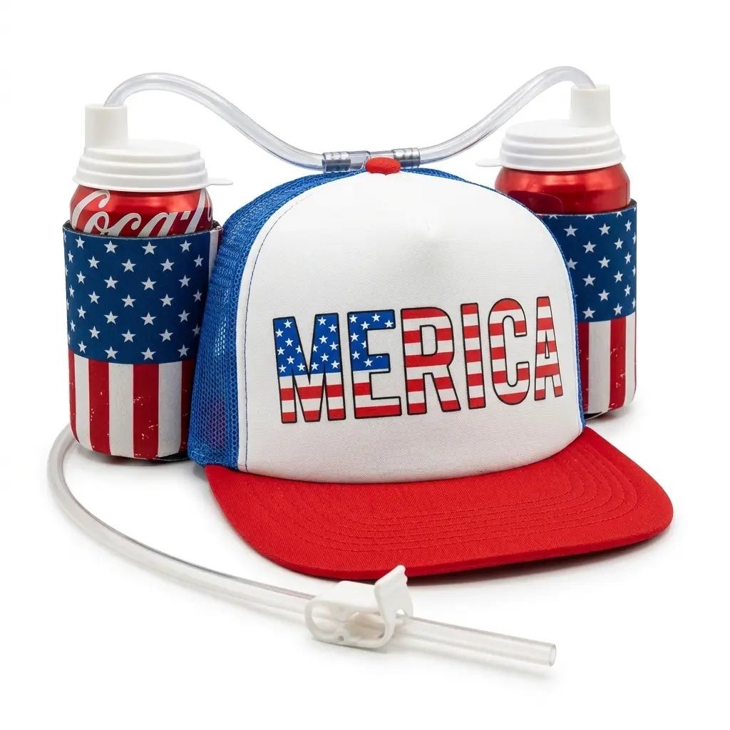HandinHandCreations Men's Guzzler Drink Helmet Accessory, USA-Themed Party Hat for Halloween & 4th of July, Men's Special Occasion Costume Gear, Accessories