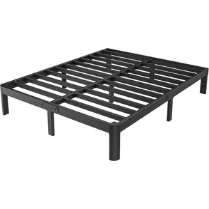 Full Size Bed Frame 12 Inch, Black Metal Full Bed Frame No Box Spring Needed, DIY Headboard Holes, Heavy Duty Steel Support 3500 LBS, Noiseless, Round Corner , Storage Space, Easy Assembly