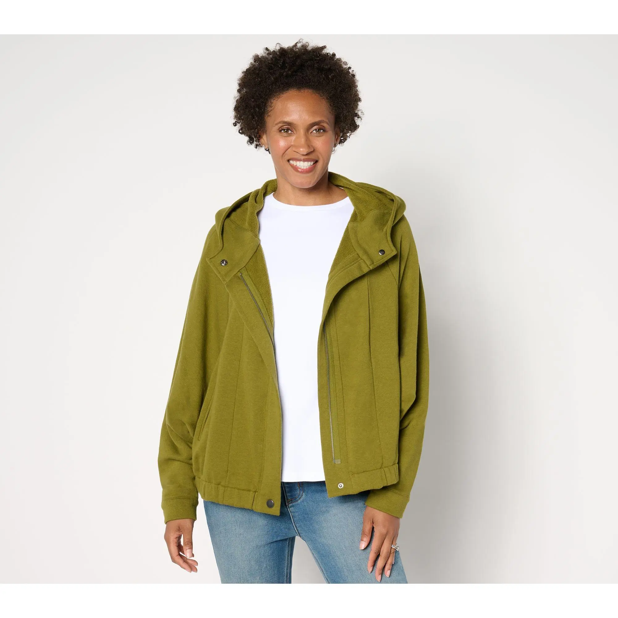 Peace Love World French Terry Zip-Front Hooded Jacket