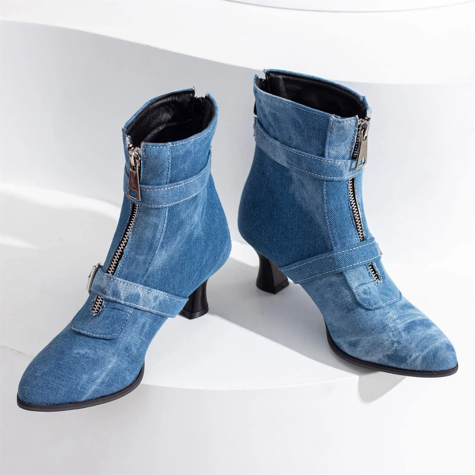 Women's Solid Color Stiletto Heeled Canvas ankle boots, Fashionable Pointed Toe High Heel Boots for Daily Wear, Ladies Boots for Fall & Winter
