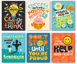 HoneyKICK Growth Mindset Posters for Classroom - 6 Piece Educational Wall Art Set - 11x14 Motivational Wall Decor for Teachers, Bulletin Board, Office, Home Office Inspirational