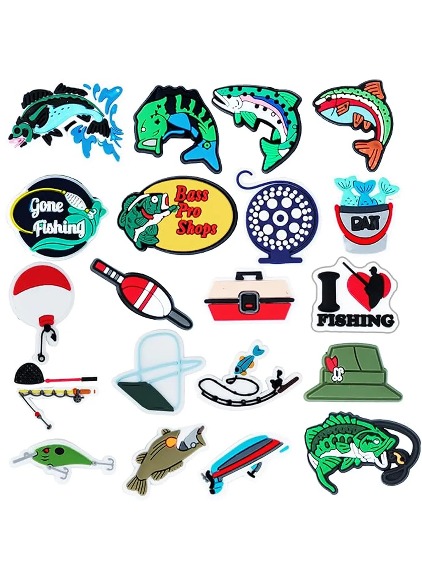 21 Piece Fishing Series DIY Shoe Charm Decor Set, Shoe Decoration Charms, Shoe Charms for Sneakers, Perfect for Wristbands Bags Footwear Accessories, Ideal Gift for Birthday Christmas Valentine's Day