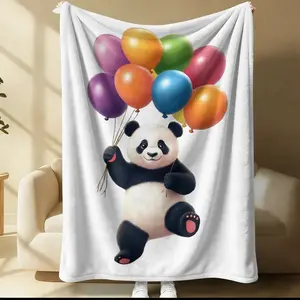 Playful Panda with Colorful Balloons Flannel Blanket, Lightweight & Fade-Resistant, Heartwarming Gift for Kids & Teens, Perfect for Celebrations