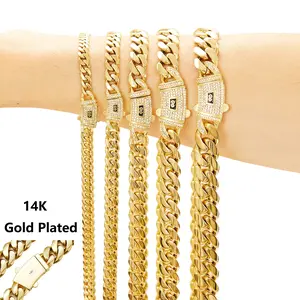 14K Real Gold-Plated Miami Link Cuban Necklace with Chain and Diamond Clasp Anti-Friction Colorfast Waterproof Stainless Steel Thickened Chain Hip Hop Jewelry Chain Width: 6/8/10 mm Ideal for Casual & Formal Wear The Best Gift For Men and Women