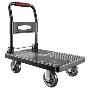 Upgraded Foldable Push Cart Dolly | 660 lbs.Capacity Moving Platform Hand Truck | Foldable for Easy Storage | 4'' PU 360 Degree Swivel Silent Wheel-Black