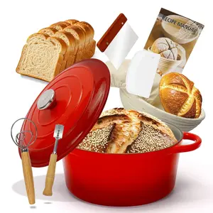 Enameled Cast Iron Dutch Oven Pot with Lid, 5QTCasserole Dish with Proofing Basket, Braiser Pan, All Cooktops, Oven Safe, Cookware Kitchen Pink, light Blue,Orange,Red