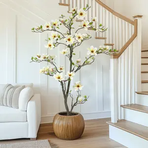 6FT Lifelike Artificial Magnolia Tree - Indoor Simulation Tree with Realistic Leaves, Flowers, Decorative Fruit, Meticulous Details - Elegant Natural Ornament for Living Room, Office Decoration
