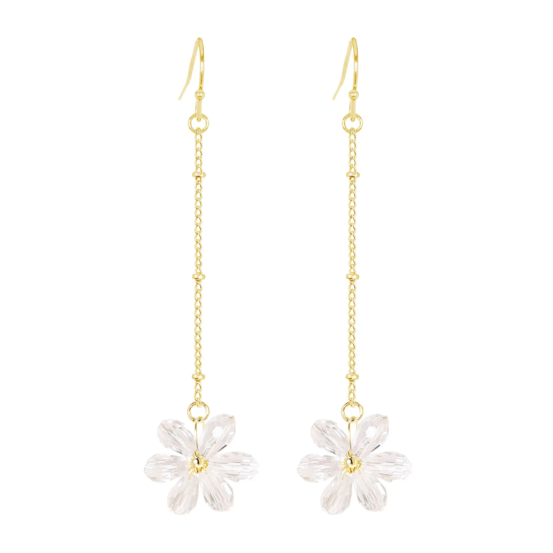 Clear Austrian Crystal Flower Bloom Dangle Earrings
