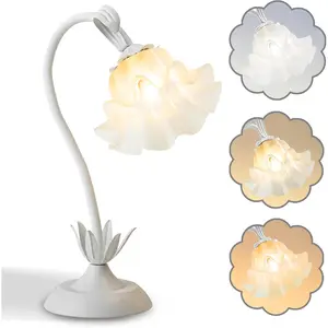 Flower Table Lamp,LED Reading Light Bedside  Flower Night Light,3 Colors Modes Kawaii Bedside Lamps Decor,Living Room Bedroom Room Lighting Table Lamps Home Decoration (White)