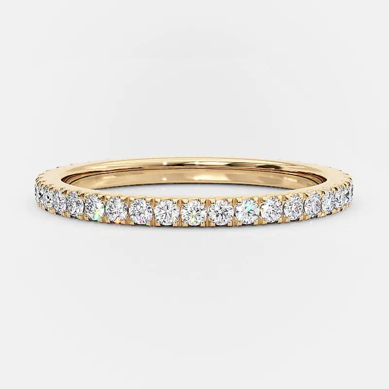 Effinny Full Eternity Thin Band Golden Wedding Ring,925 Sterling Silver Stackable Ring for Women, Unisex, Daily