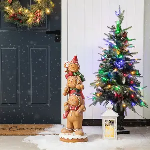 Glitzhome 29.25"H Christmas MGO Stacked Gingerbread Man Porch Decor