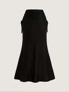 Women's Plain Ruched Adjustable Drawstring Side Mermaid Skirt, Dressy Chic Elegant Solid Color Skirt for Party Holiday Wedding Guest, Ladies Bottoms for All Seasons Fitted