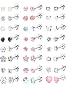 24Pairs Hypoallergenic Post Earrings, Earrings Jewelry, for Girls Women - Screw Back Earrings Cute Kids Earrings Heart Shaped Earrings Studs Earrings 4mm Tiny Screwback Flat Back Stud Earring Set Flatback Stud Earrings Age: Over 3 Years Old
