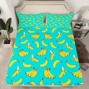 Feelyou Microfiber Bed Sheets Set - Tropical Theme, Vibrant Cartoon Banana Print, Deep Pocket Elastic-Fit Fitted Sheet, Soft Twin/Full/Queen Size Luxury Bedding for Any Room