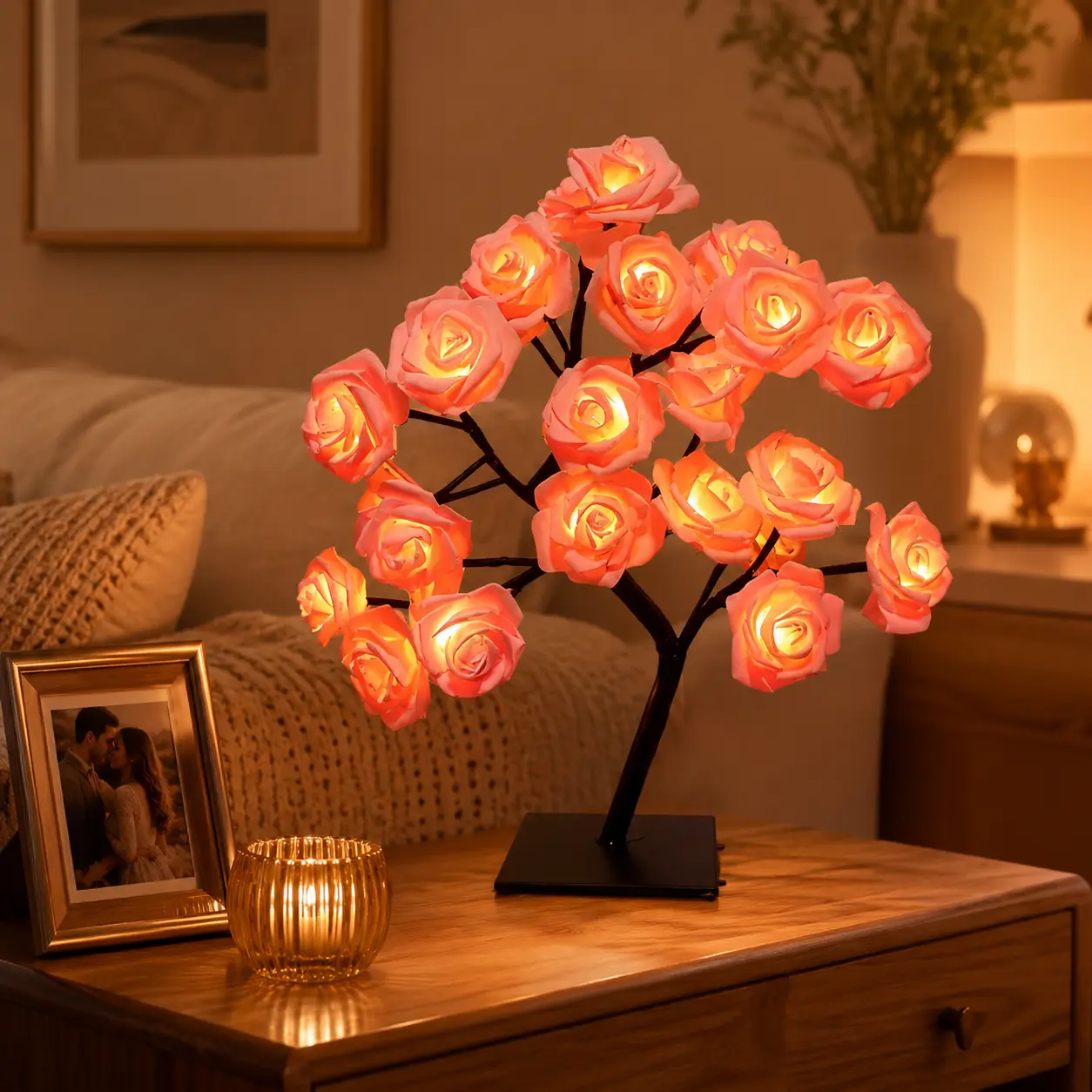 Romantic Glowing Rose Tree, USB-Powered Perfect for home decor, party ambiance lighting, birthday gifts for friends, small table lamps, bedroom and living room decoration, Valentine's Day decor. Lighted Floor Standing Led Multicolor