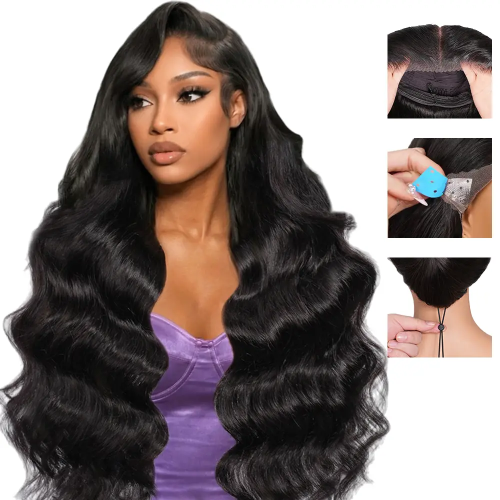 Stybee Bleached Knots Pre Cut 13x6 HD Lace Front Wigs Human Hair 250% Density Drawstring Wig Human Hair Body Wave 100% Real Virgin Ear to Ear Lace with Tapes Glueless & With Glue Dual Use